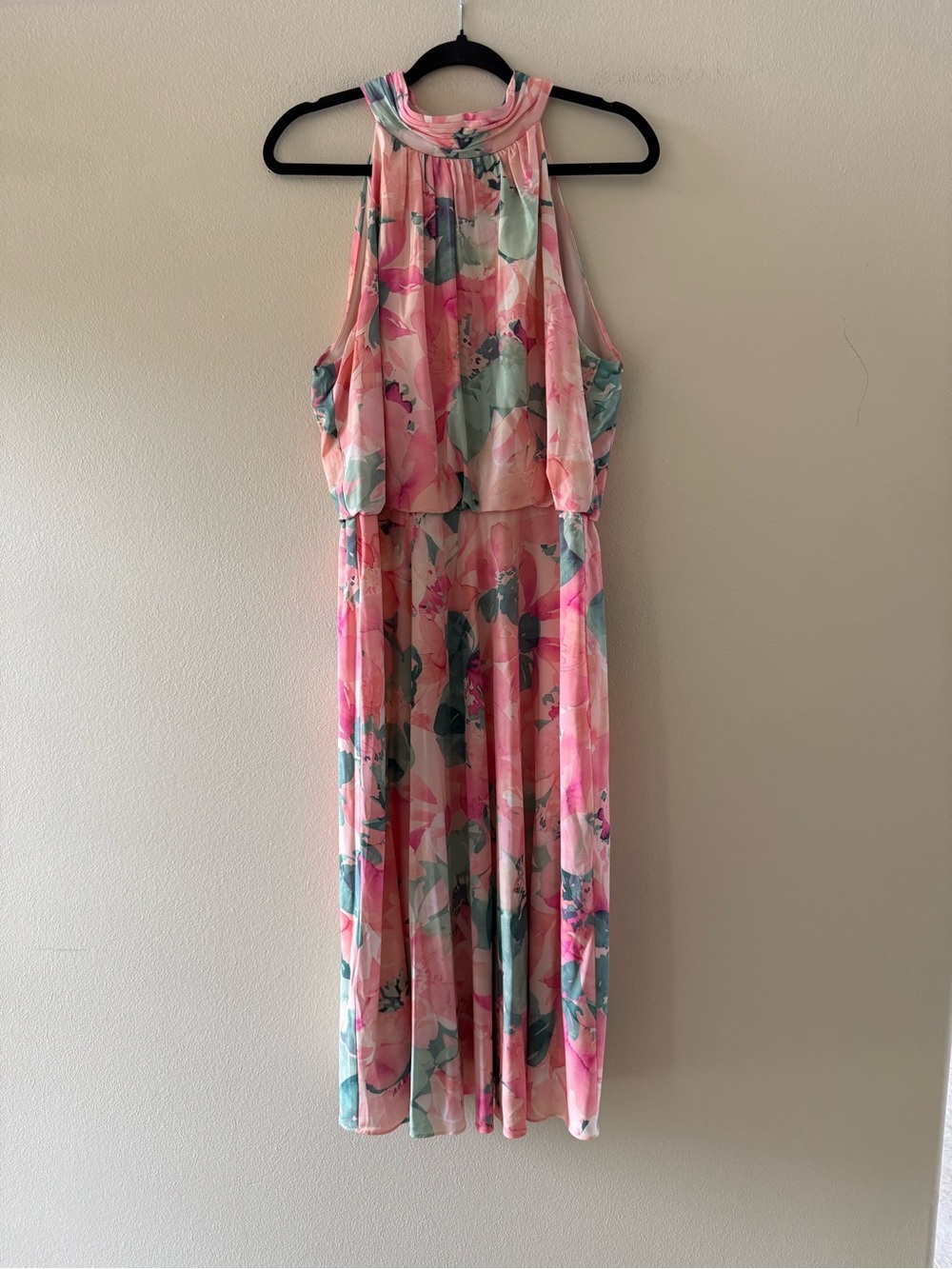 Adrianna Papell Pink and Mint Floral Halter Maxi Dress
